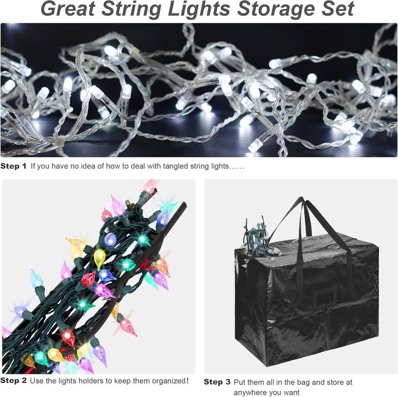 RUODON 12 Pack Christmas Lights Storage Holders with Storage Bag Hanging Rope Cord String Winder Organizer Holiday Lights Storage Hold Up to 164 Feet for Tree Lights, Electric Cords, Garlands (Black) - Image 5